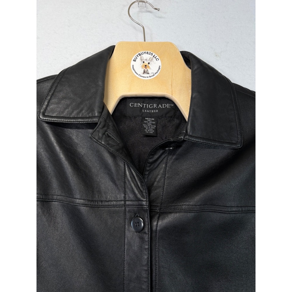 Centigrade Leather Jacket Medium Black Button Fro… - image 2